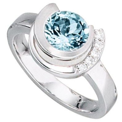 Damen Ring 585 Weißgold 1 Aquamarin blau 5 Diamanten