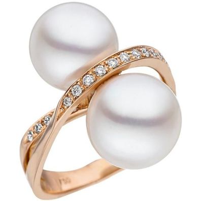 Damen Ring 750 Rotgold 24 Diamanten Brillanten 2 Südee Perlen weiß