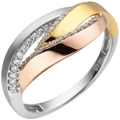 Damen Ring 585 Weißgold Rotgold Tricolor 36 Diamanten