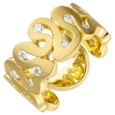 Damen Ring breit 585 Gold Gelbgold matt 10 Diamanten Brillanten