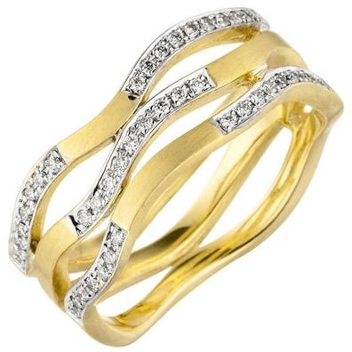 Damen Ring breit 585 Gold Gelbgold matt 42 Diamanten Brillanten
