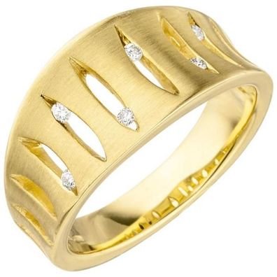 Damen Ring breit 585 Gold Gelbgold matt 6 Diamanten Brillanten