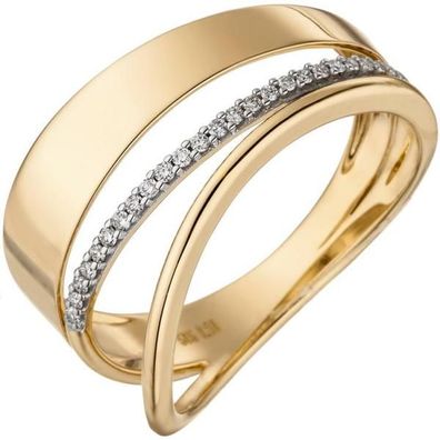 Damen Ring breit mehrreihig 585 Gold Gelbgold 24 Diamanten