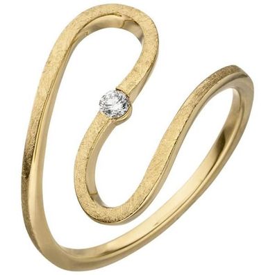 Damen Ring geschlängelt 585 Gelbgold eismatt 1 Diamant Brillant 0,05ct.