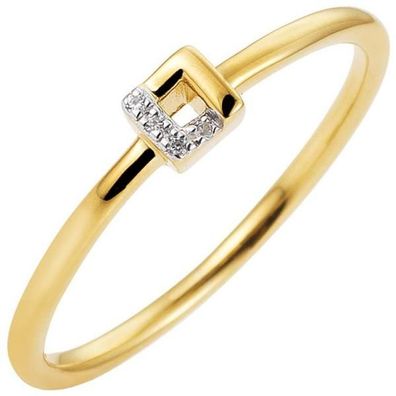 Damen Ring schmal 585 Gold Gelbgold bicolor 4 Diamanten
