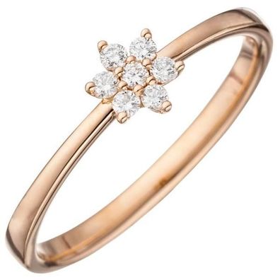 Damen Ring zart 585 Gold Rotgold 7 Diamanten Diamantring