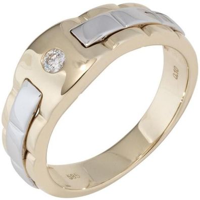 Herren Ring 585 Gold Gelbgold Weißgold Diamant Brillant