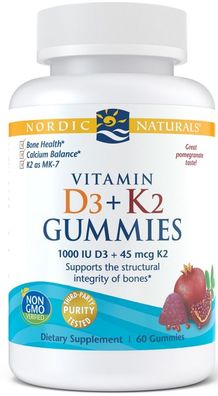 Vitamin D3 + K2 Gummies, Pomegranate - 60 gummies