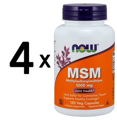 4 x NOW Foods MSM Methylsulphonylmethane, 1000mg - 120 caps