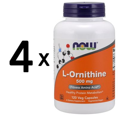 4 x NOW Foods L-Ornithine, 500mg - 120 caps