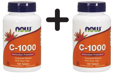2 x Vitamin C-1000 with Rose Hips - Susteined Release - 100 tabs