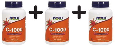 3 x Vitamin C-1000 with Rose Hips - Susteined Release - 100 tabs