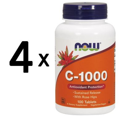4 x Vitamin C-1000 with Rose Hips - Susteined Release - 100 tabs
