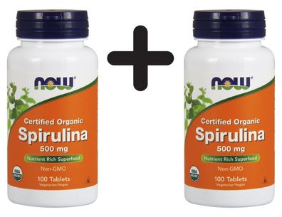 2 x Spirulina Certified Organic, 500mg - 100 tabs