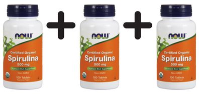 3 x Spirulina Certified Organic, 500mg - 100 tabs