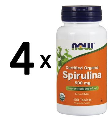 4 x Spirulina Certified Organic, 500mg - 100 tabs