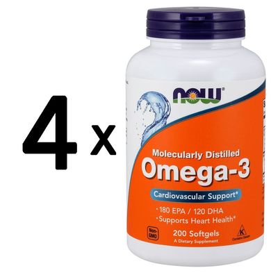 4 x Omega-3 Molecularly Distilled Fish Oil - 200 softgels