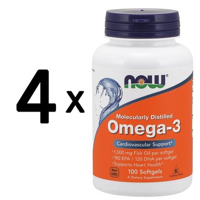 4 x Omega-3 Molecularly Distilled Fish Oil - 100 softgels