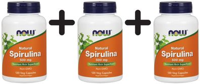 3 x Natural Spirulina, 500mg - 120 vcaps