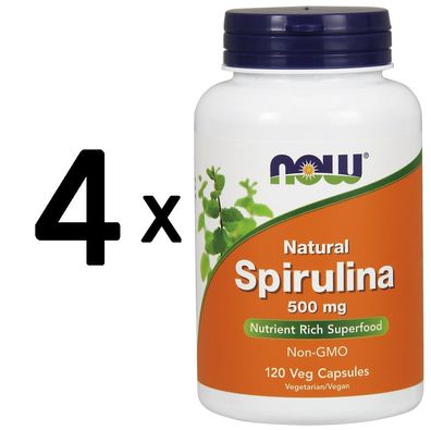 4 x Natural Spirulina, 500mg - 120 vcaps