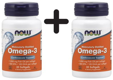 2 x Omega-3 Molecularly Distilled Fish Oil - 30 softgels