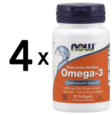4 x Omega-3 Molecularly Distilled Fish Oil - 30 softgels