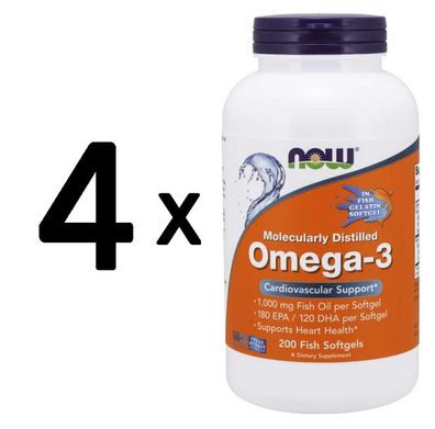 4 x Omega-3 Molecularly Distilled - 200 fish softgels