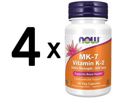 4 x MK-7 Vitamin K-2, Extra Strength 300mcg - 60 vcaps