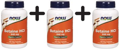 3 x Betaine HCL, 648mg - 120 caps