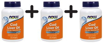 3 x Cod Liver Oil, 1000mg Extra Strength - 90 Softgels