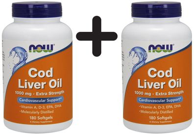2 x Cod Liver Oil, 1000mg Extra Strength - 180 Softgels