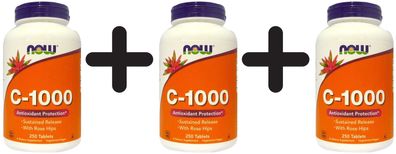 3 x Vitamin C-1000 with Rose Hips - Susteined Release - 250 tablets