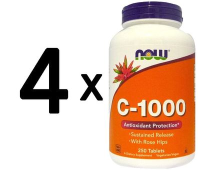 4 x Vitamin C-1000 with Rose Hips - Susteined Release - 250 tablets
