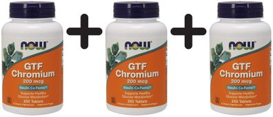 3 x NOW Foods GTF Chromium, 200mcg - 250 tabs
