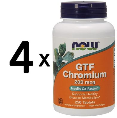 4 x NOW Foods GTF Chromium, 200mcg - 250 tabs