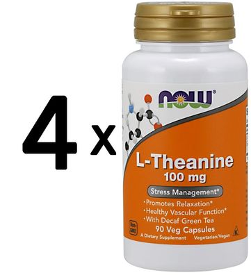 4 x L-Theanine, 100mg with Green Tea - 90 vcaps