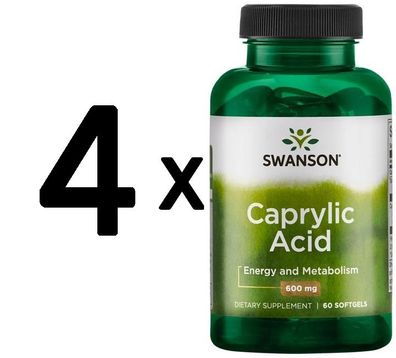 4 x Caprylic Acid, 600mg - 60 softgels