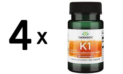4 x Vitamin K-1, 100mcg - 100 tabs