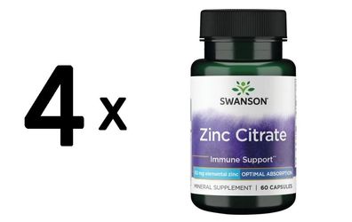 4 x Zinc Citrate, 50mg - 60 caps