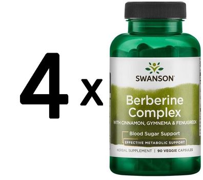 4 x Berberine Complex with Cinnamon, Gymnema & Fenugreek - 90 vcaps