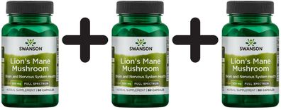 3 x Full Spectrum Lion's Mane Mushroom, 500mg - 60 caps