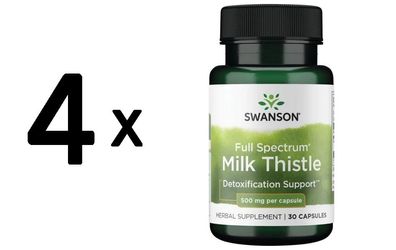 4 x Full Spectrum Milk Thistle, 500mg - 30 caps