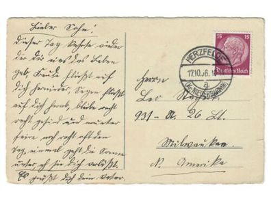 Deutsches Reich, Hindenburg-Medaillon, 15 Pf. auf Postkarte nach USA