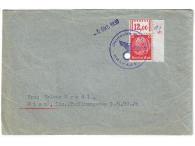Deutsches Reich, Hindenburg 12 Pf., Druckerzeichen 5, Deutsche Post Osten Krakau