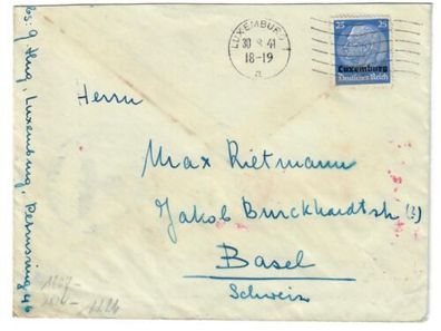 Hindenburg-Medaillon Luxemburg, Beleg MiNr. 10, Ef, in die Schweiz, m. Verschluß