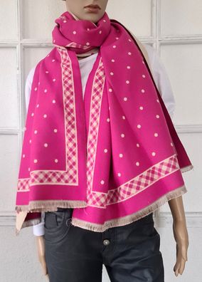 XL Winter Schal Wendeschal Tuch super soft Viskose Wolle Fransen Punkte Pink/ Beige