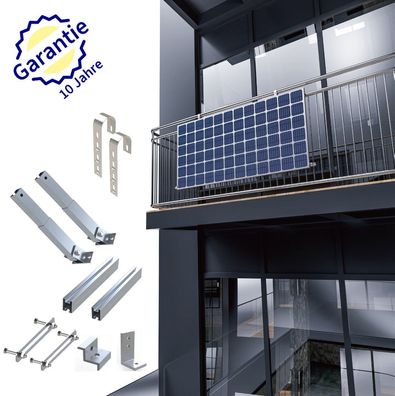 Balkonkraftwerk Montageset - Halterung für 2 Solarmodule|Geländer - bis 30° verstellb