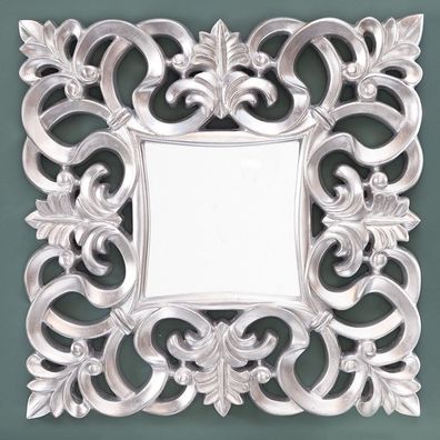 cagü Romantischer Wandspiegel Spiegel (FLORENCE] Silber-Antik BAROCK-DESIGN 75 x 75cm