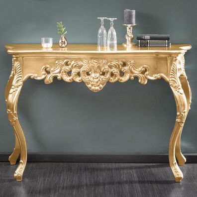 cagü: Romantische Konsole Konsolentisch (FLORENCE] Gold-Antik in BAROCK-DESIGN 110cm