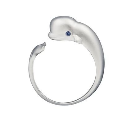 Beluga Wal Ring Miniblings Fingerring verstellbar Walfisch silber blaue Augen